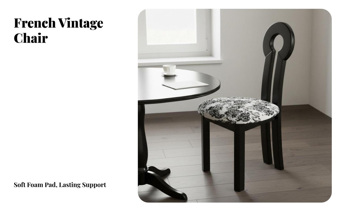 Solid Wood Frame Keyhole Back Dining Chair Unique Design French Retro Makeup Chair Ergonomic Backrest Vanity Stool for Interior Designers, Homeowners, Women, Dressing Room, Bedroom, Home Office