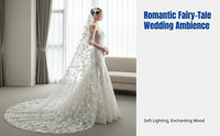 Bridal Veil, cream, 3D floral accent, nature-inspired, crystal details, luxury headpiece, trailing soft tulle, mermaid wedding