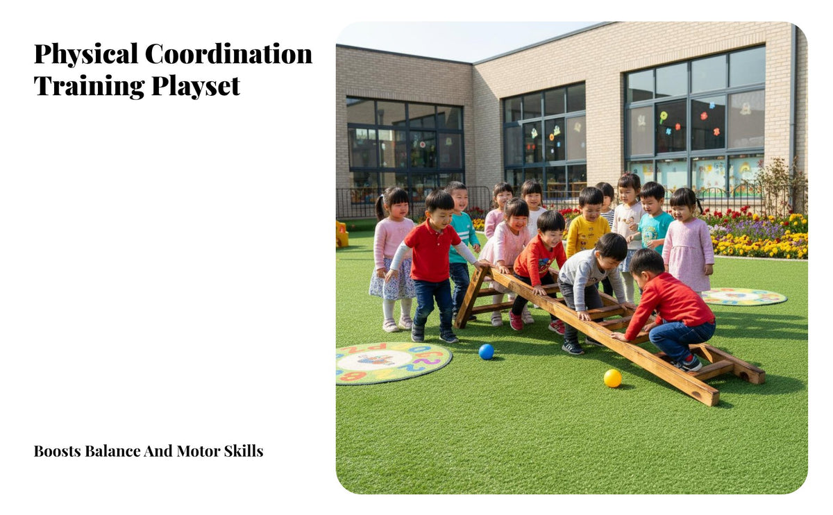16 Pieces Carbonized Wood Kindergarten Physical Training Set Encourages Active Play Kids Balance Beam Course Builds Strength Wooden Climbing Frame Set Long-Lasting Construction for Toddlers, Teachers, Parents, Daycare Center, Outdoor, Playground