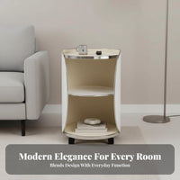 With Storage Wheeled Side Table Modern Design Cylindrical Rolling Cabinet Minimalist aesthetic Household Furniture Space Saving for Apartment Dwellers, Homeowners, Students, Living Room, Small Spaces, Bedroom, Office