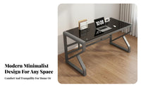 Reinforced Glass Computer Desk Wide Tabletop Metal Frame Office Desk Easy to Clean Modern Glass Top Workstation for Users, Adults, Study Room, Bedroom