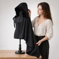 Hooded Cloak Black Medieval Cloak One-Size Costume Cape for Actors, Halloween, Cosplay, Theater