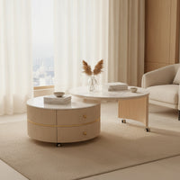 Nesting Coffee Table with Drawers Fully Assembled Round Nesting Coffee Table No Installation Needed for Apartment
