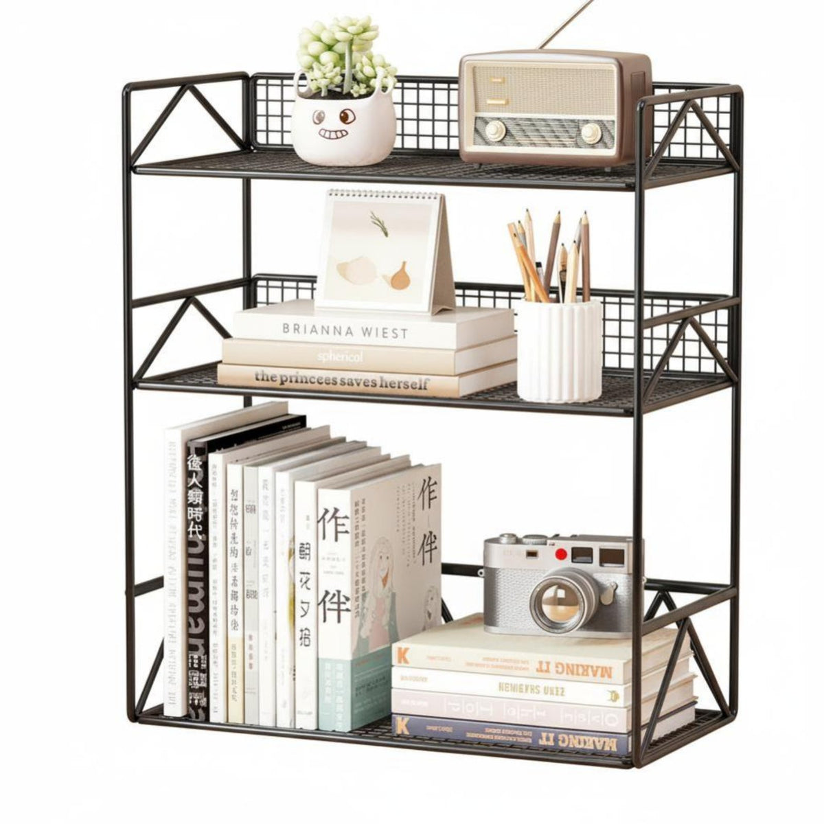 Space-Saving Multi-Tier Desktop organizer Easy Assembly Multi-Tier Desk Rack Modern Design desktop Shelf Sturdy Construction for Students, Home Workers, Women, Study Room
