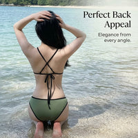Swimsuit for Women Featuring a Padded Bikini Set for Water Sports, Two Piece Backless Design with Drawstring Top and Triangle Briefs