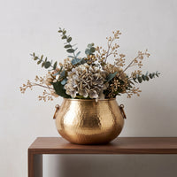 Metal Vase with Handles Gold Decorative Vase Hammered Metal Bowl Textured for Tabletop, Entryway