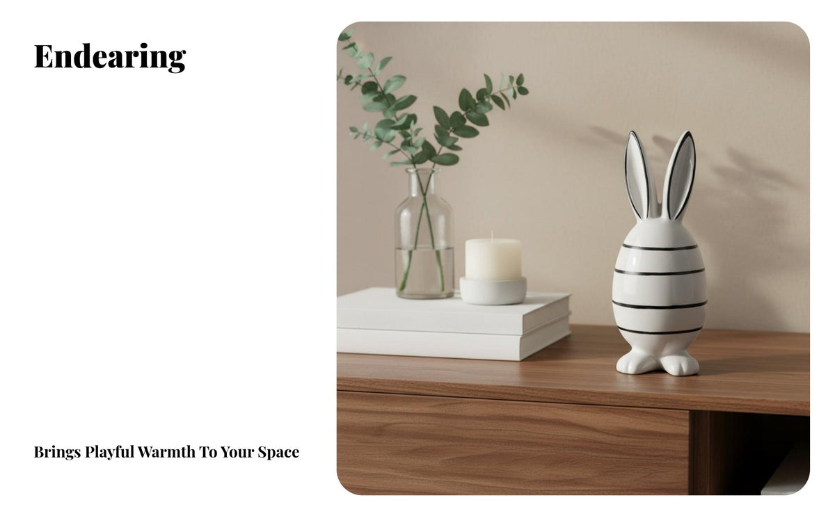 Bunny Statue Polished Ceramic Gold Accent Charming Design for Mantel