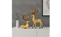 2 Pieces Bronze-Gold Deer Ornament Electroplated Deer Figurine Resin Decor Glossy for Entryway