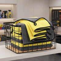Double Sided Car Drying Towel with Plush Microfiber, Highly Absorbent Car Drying Towel, 30x30cm Yellow and Gray Multi-Purpose Drying Cloth