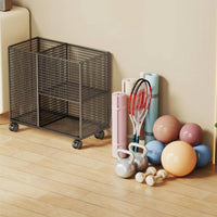Two-Tier Fitness Storage Rack Caster Wheels Mesh Storage Carrier uncoveredTop Sports Equipment Organizer Heavy-Duty Steel for Home Gym