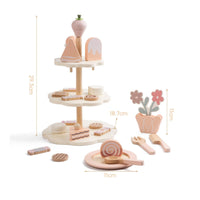 Wooden Dessert Stand Toy Rounded Edges Dessert Stand Playset Printed Details Pretend Tea Time Set for Children