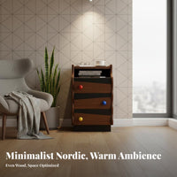 Space-Saving Design Slim 3-Drawer End Table Retro Design Nightstand Accessible Shelf Bedside Cabinet Wavy Side Panels for Apartment Dwellers, Students, Homeowners, Small Areas, Dorm Room, Home Away Ice