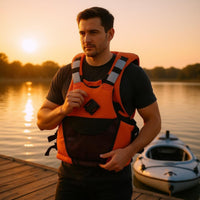 Adjustable Straps Kayak Fishing Vest Buckle Closure Kayak Life Vest Mesh Front Neoprene Life Jacket Sleeveless for Adults, Kayaking