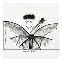 Black Angel Wings Transparent Costume Set with Wand Lightweight Fairy Wings Matching for Adults, Cosplay, Festivals