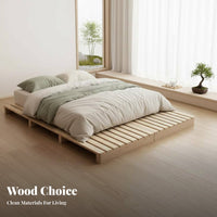 Slatted Woven Mat Frame Japanese and Design Bedroom Furniture Breathable Design Foundation Bed for Apartment DWood & Ecollers, Minimalists