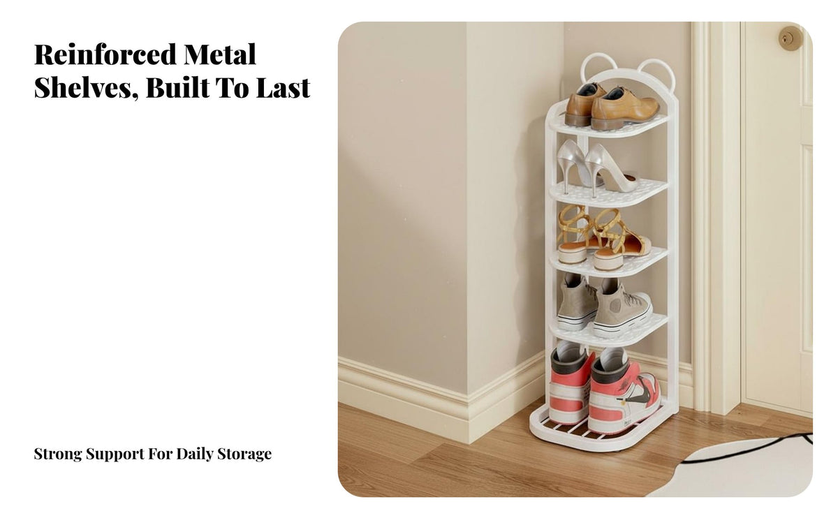 Space-Saving Vertical Shoe Rack Small Footprint Narrow Shoe Storage Unit Strong Load-Bearing Entryway Furniture Sturdy Construction for Apartment Dwellers, Homeowners, Families, Hallway, Bedroom, Living Room, Closet