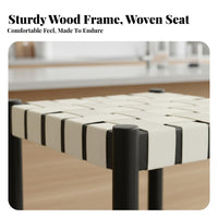 Nordic Design Wooden Highrear Stool with Woven Seat durable Wood Frame Counter Chair Minimalist Aesthetic Home Furniture Integrated Footrest for Bar Owners, Homeowners, Families, Cafe, Reception Area, Kitchen Island, Dining Room