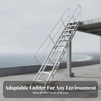 Outdoor Aluminum Staircase Lightweight Fixed Ladder with Handrails Rust-Resistant Fire Exit Stairs for Property Managers, Adults, Rooftop, Attic