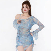 Swimsuits for Women with Long Sleeves for Water Sports, Three-Piece Set for Adults with Padded Support, Modest Polyester