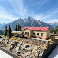 4 Pieces Pre-Printed Station Building Kit Miniature Railway Station Building with Wall Panels Detachable Model Realistic for Modelers