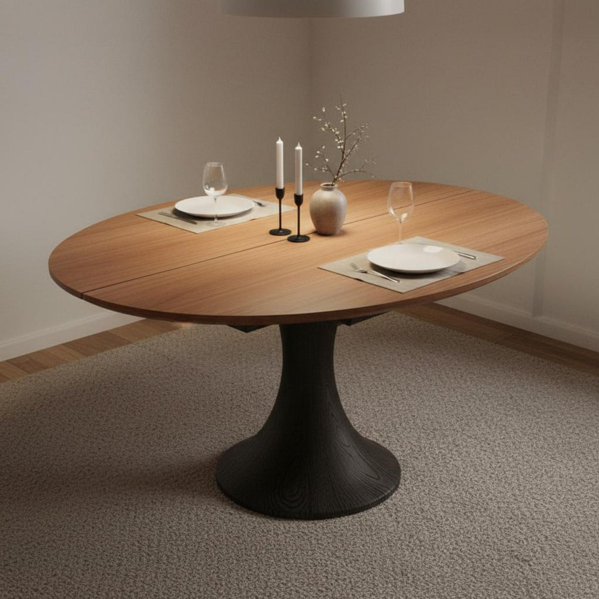 Century-Inspired-Century Modern Design Round Extendable Dining Table for Small Apartment Dwellers, Living Room, Kitchen