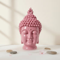 Zen Buddha Head Sculpture with Pedestal Serene Buddha Head Statue Glossy Textured for Home Decorators, Art Collectors