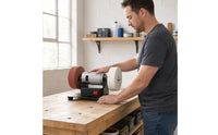 Metal Housing Two-wheelWheel Bench Grinder Black Base Electric Bench Grinder Multi-Purpose Benchtop Sander Red Switch for Workbench