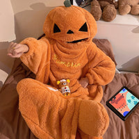 Couple's Halloween Pumpkin Onesie Pajamas - Cartoon Cosplay Sleepwear for Fall and Winter