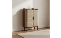 Nordic Design Rattan Shoe Cabinet Breathable Design Wooden Entryway Shoe Storage High Capacity Household Furniture Anti-Tip Included for Hallway
