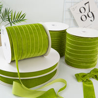 Single-Sided Flocked Velvet Ribbon for DIY Crafts (Green, 3.8cm x 50 yards)