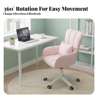 Height Adjustable Upholstered Rolling Desk Chair Ergonomic Design Upholstered Rolling Chair Modern Design Swivel Seating Easy to Assemble for Students, Home Not on Ice Workers, Adults, Bedroom, Study Room, Vanity Station