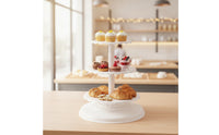 Three-Tier Cake Stand Stable Cake rack with Plates Elegant Tiered Serving Tray for Party Planners, Dessert Makers, Weddings