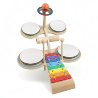 Wooden Percussion Table Multifunctional Music Station Toddler-Friendly Musical Toy with Cymbals Educational for Toddlers, Kids, Beginners, Playroom, Preschool, Nursery