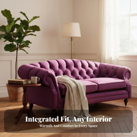 French Retro design Scalloped rear Settee space-saving Footprint Armless Tufted Settee Thick Cushioned Seat Home Furniture Sturdy Construction for Apartment Dwellers, Boutique Business Owners, Living Room, Guesthouse, Bedroom, Entryway