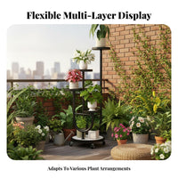 Lockable Casters Multi-Tier Plant Stand with Wheels Sturdy Carbon Steel Metal Plant Stand with Wheels Anti-Rust Rolling Flower Pot Shelf Multifunctional for Balcony, Living Room, Bedroom, Office