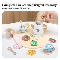 Wooden Toy Tea Set Nordic Design Pretend Afternoon Tea Set High-Quality Wood Kids Wooden Kitchen Accessories for Preschoolers, Young Children