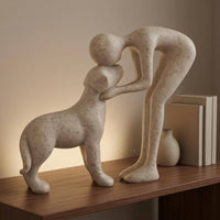 Abstract Person and Dog Statue Handcrafted Detail Person and Canine Sculpture Compact Size Memorial Sculpture for Gift