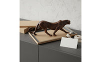 Desk Leopard Ornament Carved Look Wood-Grain Leopard Statue Stable Base Bronze Style Animal Figurine for Shelf