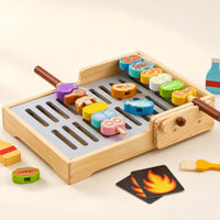 Wooden Grill Playset Educational Grill Playset with Pretend Meal Components Pretend Barbecue for Playroom