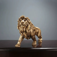 Lion Statue with Golden Finish Antique Lion Figurine Elegant Sculpture for Art Collectors