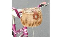 Handwoven Kids Front Bike Basket Natural Woven Wicker Bike Basket Lined Faux Leather Straps for Children