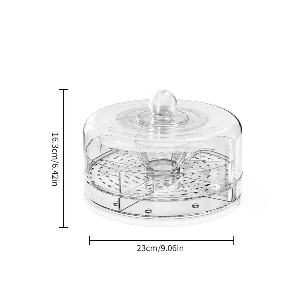 Rotating Serving Tray with Dome Lid Clear Fridge Storage Container Transparent Organizer for Hosts, Kitchen Countertop, Dining Table