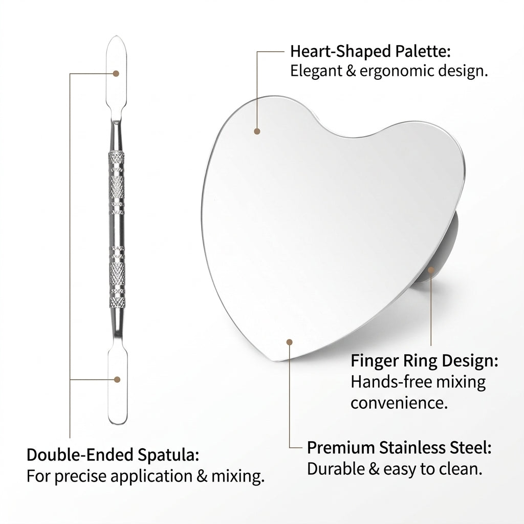 Stainless Steel Cosmetic Palette for Professional Makeup, Reusable Metal Mixing with Concave Groove, 2 Piece for Enthusiasts, 11.5 x 7.5 cm