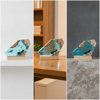 Decorative Resin Lamp with Wood Base Artisanal Wood Resin Lamp Unique Light with Wooden Base Compact for Gift Shoppers, Bedside Table
