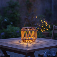 Outdoor Hanging Solar Lanterns Warm Glow Solar Lantern with Handle Handwoven Rattan Lantern Cordless for Patio, Garden, Balcony, Terrace