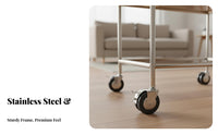 Minimalist Design Stainless Steel Glass Trolley Multi-Functional Service Cart with Wheels Anti-Rust Mobile Storage Shelf for Apartment Dwellers, Professionals, Living Room, Small Areas, Home Office, Bathroom