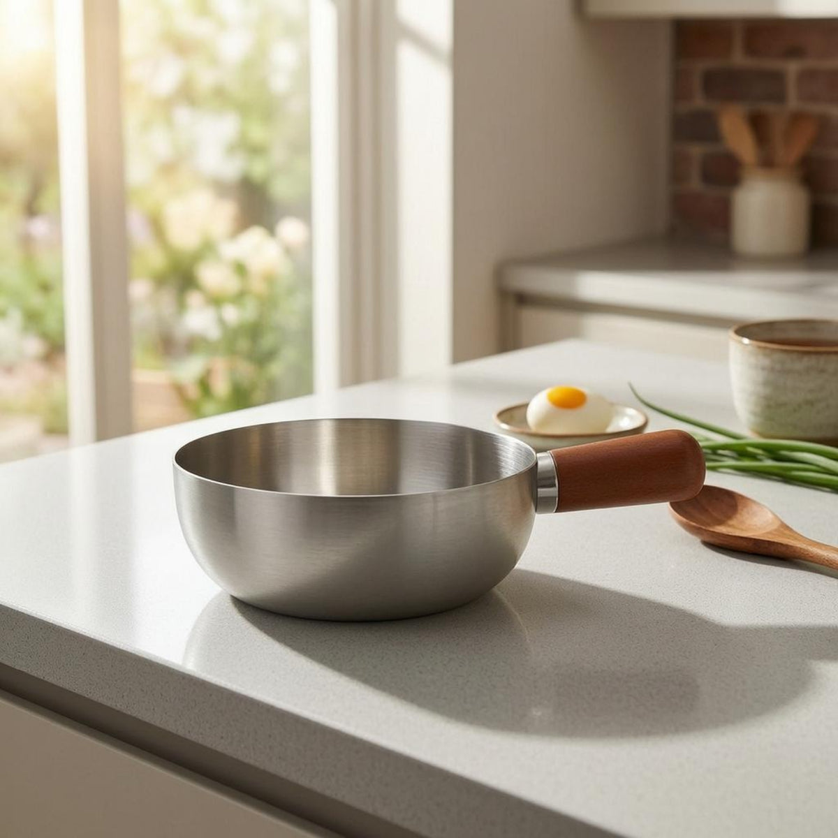 Wooden Handle Stainless Steel Food Pot Smooth Finish Open Stainless Steel Pot Round Shape