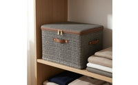 Zipper Closure Foldable Textile Storage Box Side Handles Zippered Textile Storage Box Fitted Lid Home Organizer Textured Woven Pattern
