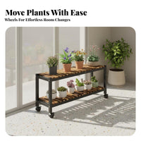 With Wheels 2-Tier Rolling Plant Stand Easy to Move Rolling Plant Shelf Sturdy Construction Flower Pot Display Rack Heavy Duty for Living Room, Balcony, Outdoor, Patio