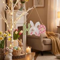 Wooden Easter Hanging Sign, Easter Decorations Door Sign Bunny Ornaments for Door Wall Home Kitchen Wreath